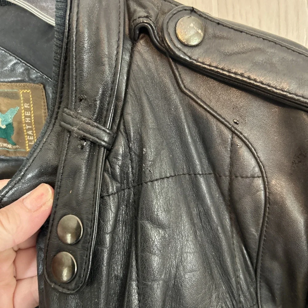 Mens Vintage 80's Reliable Sportswear Large Black Quilted Leather Jacket Flight